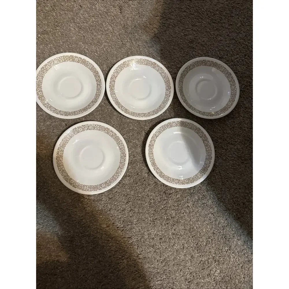 Lot Of 9 Corelle‎ Plates Brown Woodland 9 Saucers VTG